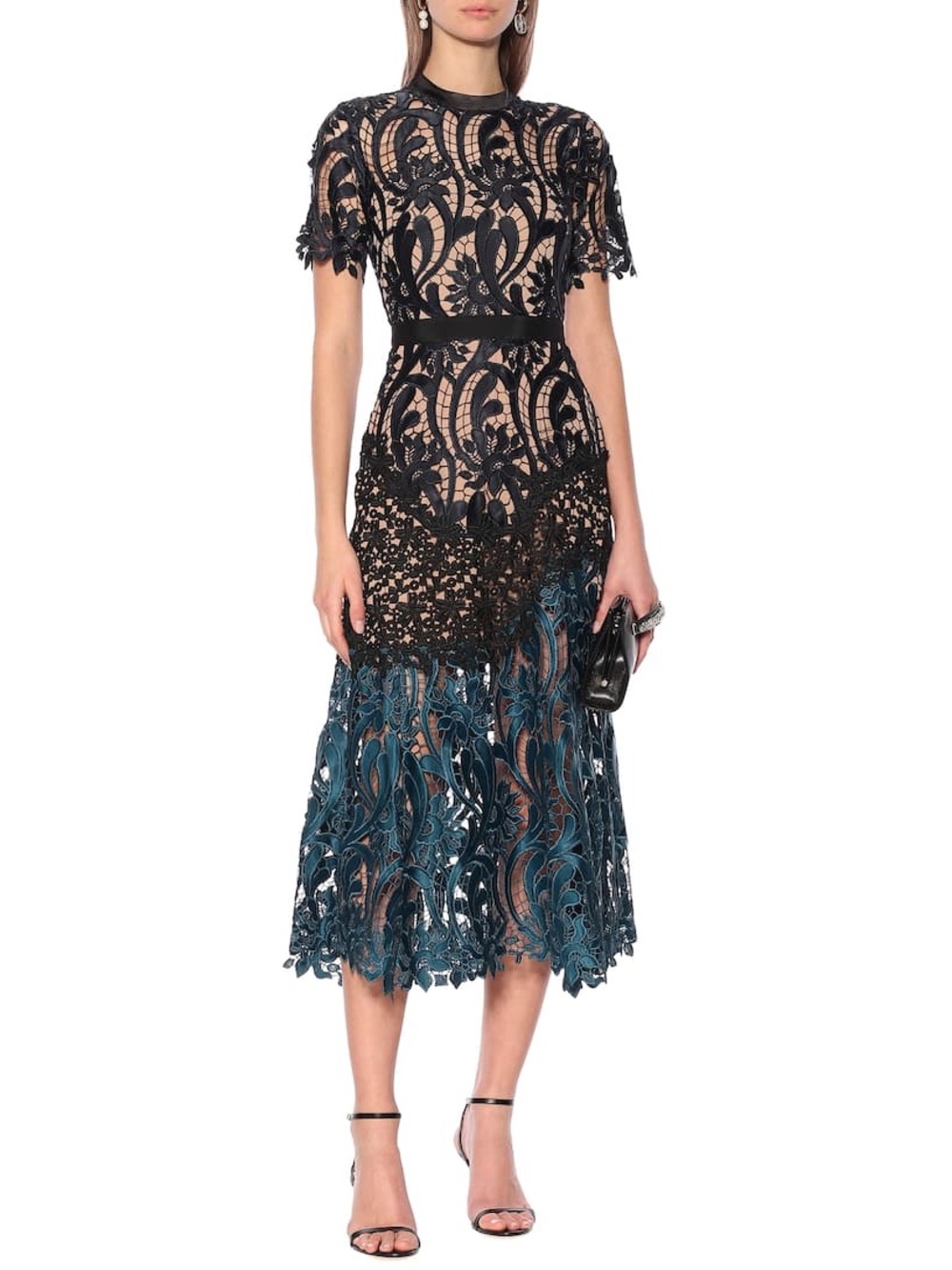 NWOT Prairie Cutwork Guiper Lace Midi Dress Navy/Black/Teal - Size US 8 / UK 12